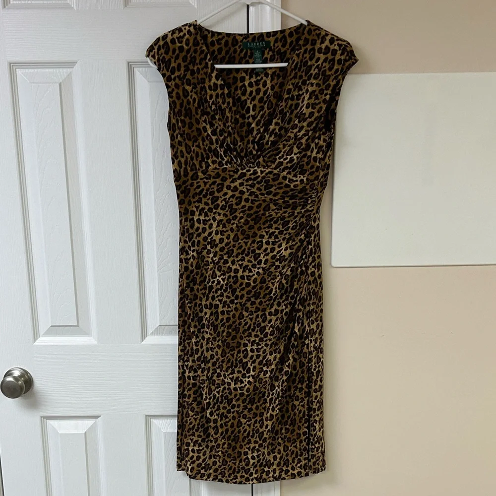 Lauren Ralph Lauren Leopard Print Faux Wrap Dress - Picture 1 of 5
